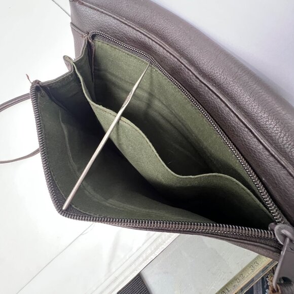 Genuine Leather Crossbody Shoulder Bag Flap Front Brown Gold Detachable Strap - Picture 11 of 12